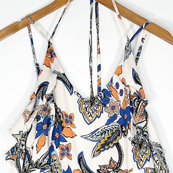 Ark & Co Boho Paisley Floral Print Ruffle Shorts Romper Cream Blue Orange - Picture 3 of 14